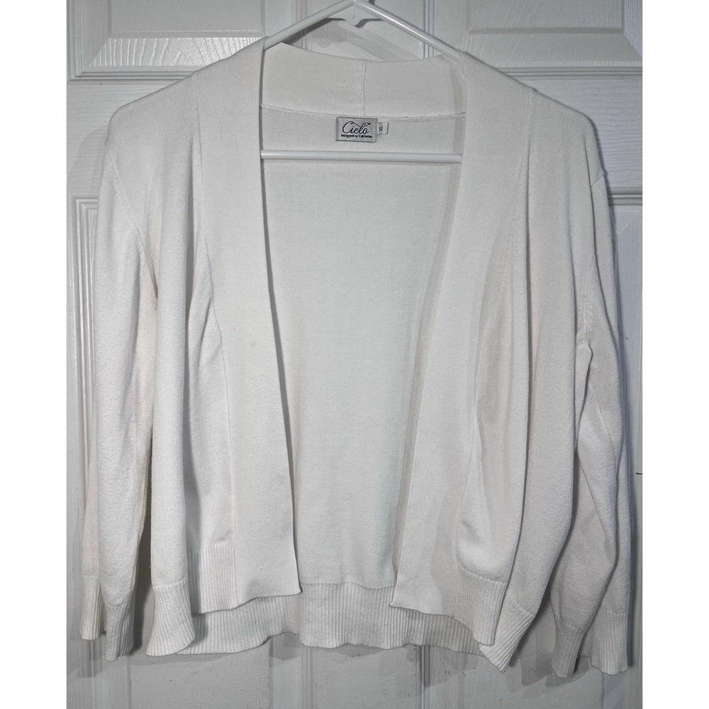 Cielo White Open Front Cardigan Shrug Womens XL Lightweight Knit
